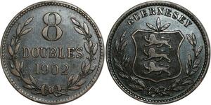 O1121 Guernsey 8 Doubles 1902 H Heaton