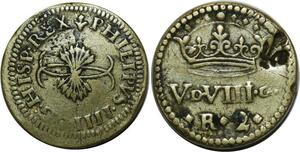 O1165 Rare Spain Poids Monetaire 2 Reales contremarque Lys Philippe IV 1605-1665