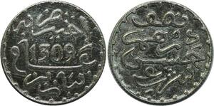 O1299 Morocco 1/2 dirham Hassan Ier 1309 AH 1892 Silver AU SUP