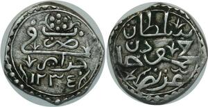 O1327 Scarce Algeria 1/8 Boudjou Budju Mahmud II 1834 1818 Silver XF
