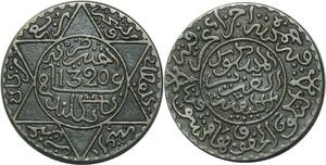 O1366 Morocco Abd al-Aziz 2 1/2 dirhams 1320 AH 1902 Londres Silver