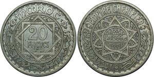O1396 Rare Morocco 20 Francs Mohammed V Essai AH 1366 1947 PCGS SP65 BU