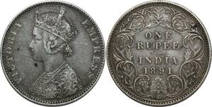 O1399 India One Rupee Victoria 1891 Silver