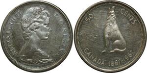 O1402 Canada 50 Cents Dog 1967 Silver AU Cameo