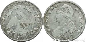 O1456 Rare USA 50 Cents - Half Dollar Capped Bust 1826 Silver AU50 53 -&gt; Offer