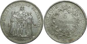 O1471 France 5 Francs Hercule 1876 A Paris Argent Silver