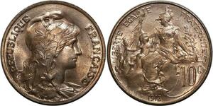 O1481 Rare !! France 10 Centimes Dupuis 1913 MS64 FDC