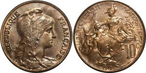 O1482 Rare !! France 10 Centimes Dupuis 1913 MS64 FDC