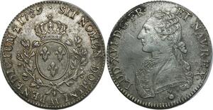 O1504 France Tres Rare Ecu Louis XVI 1789 AA Metz Argent Silver