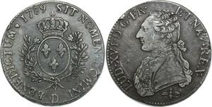 O1508 France Rare Ecu Louis XVI 1789 D Lyon Argent Silver