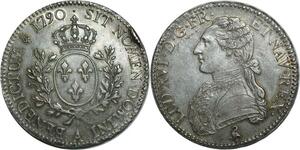 O1515 Rare France Ecu Louis XVI 1790 A Paris 1er sem Argent Silver UNC