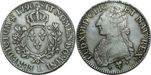 O1521 France Rare Ecu Louis XVI 1790 L Bayonne Argent Silver TTB++