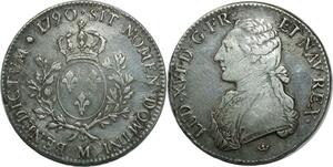 O1523 France Rare Ecu Louis XVI 1790 M Toulouse Argent Silver
