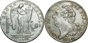 O1574 France Rare Ecu Constitution Louis XVI 1792 I Limoges 2nd Sem Argent PCGS AU