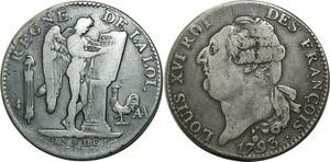O1579 France Rare Ecu Constitution Louis XVI 1793 AA Metz Argent > M offer