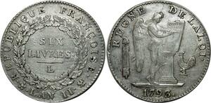 O1596 France Rare Ecu 6 Livres Convention Louis XVI 1793 L Bayonne Argent SilverFrance 