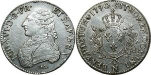 O1601 France Rare Ecu Louis XVI 1790 N Montpellier Argent Silver TTB/SUP