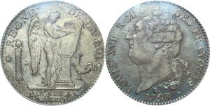 O1605 France Ecu Constitution Louis XVI 1793 M Toulouse Liberte Silver PCGS VF35