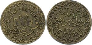 O1698 Syrie Syria 5 Piastres 1936