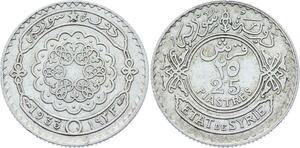 O1714 Scarce Syrie Syria 25 Piastres 1933 Argent Silver AU UNC !!