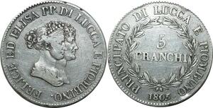 O1806 Italy Lucques Piombino 5 Franchi Elisa et Félix 1805-1814 1805 Silver