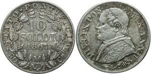 O1815 Vatican Pío IX 10 Soldi 1867 R Roma Silver