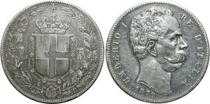 O1827 Italy 5 Lire Umberto I 1879 R Rome Silver