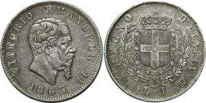 O1828 Scarce !! Italy Lira Vittorio Emanuele II 1863 T Torino Silver AU !!!