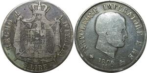 O1832 Italy 5 Lire Napoleon I Empereur 1808 M Milan Silver
