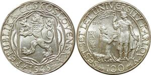 O1845 Czechoslovakia 100 Korun Charles University 1948 Silver UNC -&gt; M offer
