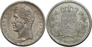 O1856 France Rare 2 Francs Charles X 1829 W Lille Argent Sulver Superbe