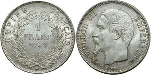 O1861 France Rare 1 Franc Napoléon III 1860 BB Strasbourg Abeille PCGS MS64 FDC CI