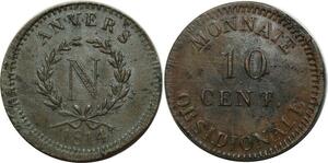 O1868 France Rare 10 Centimes Napoléon N Frappe Wolschot 1814 Anvers PCGS MS62 Splendide