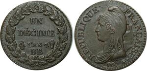 O1871 France Rarissime Un Décime Dupré An 7 BB Strasbourg Coin Choqué PCGS MS62