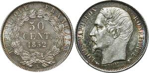 O1872 France Rare 50 Centimes Napoléon III 1852 A Paris Argent FDC PCGS MS64