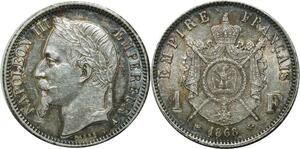 O1890 France Rare 1 Franc Napoléon III 1868 A Paris argent Superbe