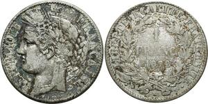O1895 France 1 Franc Cérès 1872 K Bordeaux Argent