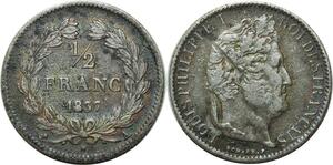 O1897 France Rare 1/2 Franc Louis-Philippe 1837 A Paris Argent TTB