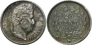 O1899 France 25 Centimes Louis-Philippe 1847 A Paris Argent Silver SUP