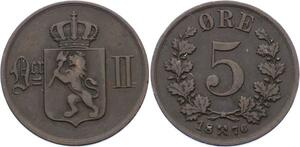 O1955 Norway Norvege 5 Öre Oscar II 1876