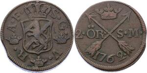 O1959 Sweden Suede 2 Ore Adolf Frederick 1762