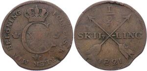 O1969 Sweden 1/2 Skilling Karl XIV 1821