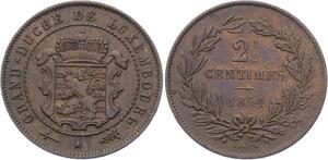 O1988 Scarce !! Luxembourg 2 1/2 Centimes William III 1854