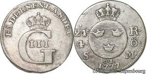 S8071 Sweden 1/24 Ore Gustav III 1777 Stockholm Argent Silver