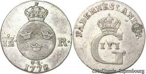 S8074 Sweden 1/12 Riksdaler Gustav III 1778 Stockholm 1771 1792 Silver 