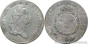 S8076 Rare Sweden 2/3 Riksdaler Gustav III 1779 OL Silver AU - Make Offer