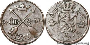 S8082 Sweden 2 Öre Fredrik I  1759 1720 1751 ->Make offer