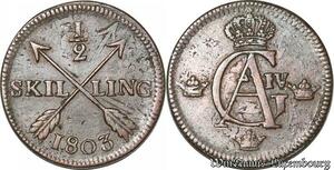 S8084 Rare Sweden 1/2 Skilling Gustav IV 1803 