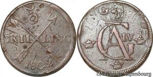 S8090 Sweden 2 Öre Skilling Gustav IV 1802 Eor Double strike 1 skilling 