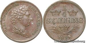 S8099 Rare Sweden 1/4 Skilling Carl XIV 1832 Stockholm UNC !